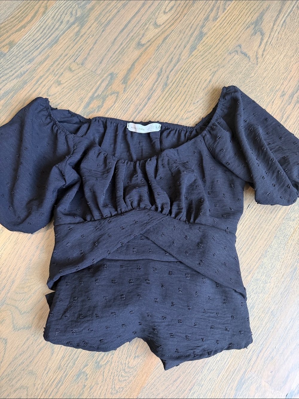 Altar'd State Black Textured Puff Sleeve Top